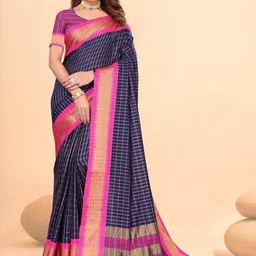 VS MALL Navy Blue Silk Cotton Sarees-image-24