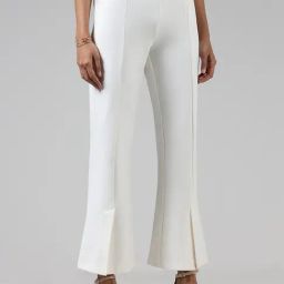 Wardrobe by Westside Solid Off White Slit Ponte Trousers-picture-39