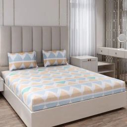 Monte Carlo Ryalking Beige Polyester Printed 135 GSM King Bedsheet with 2 x Pillow Covers-image-47