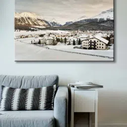 999store White & Brown Village Winter Landscape Canvas Painting-34