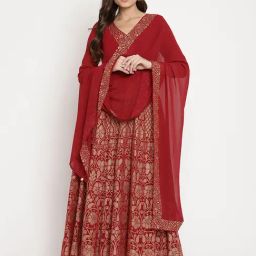 Ahalyaa Maroon Printed Flared Kurta With Dupatta-image-67