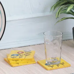 VarEesha Yellow Wood Coasters - Set of 4-24