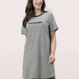 Enamor Black & White Striped Lounge Dress-image-51