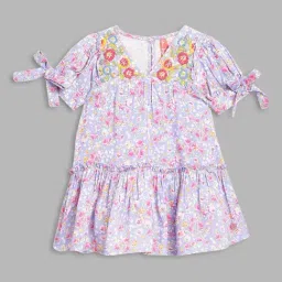 Blue Giraffe Kids Pink & Purple Cotton Floral Print Dress-image-63