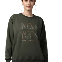 Vimal Jonney Olive Fleece Graphic Print Sweatshirt-26