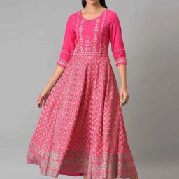 W Pink Floral Print A Line Kurta-image-46
