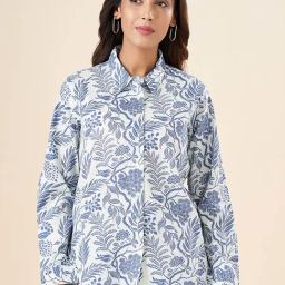 Akkriti by Pantaloons White & Blue Floral Print Shirt-picture-32