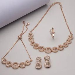 Zeneme Rose Gold Plated American Diamond Studded Circular Shaped Jewellery Set-3