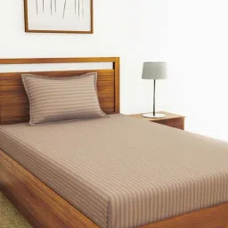 Bianca Hilton Stripes Brown 210 TC Cotton Single Bedsheet with 1 Pillow Cover-picture-19