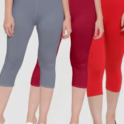 Gracit Grey & Maroon Mid Rise Capris - Pack Of 3-picture-16