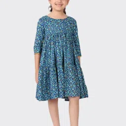 Fabindia Kids Blue & Yellow Printed Dress-image-82