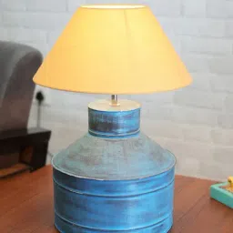 Homesake Rustic Milk Gagar Turquouise Metal Table Lamp with Golden Cone Shade-27