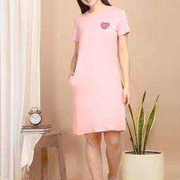 Sweet Dreams Light Peach Polyester Regular Fit Night Dress-picture-27