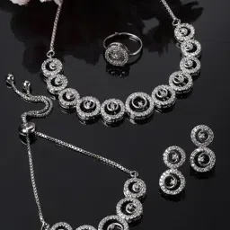 Zeneme Rhodium Plated AD Studded Jewellery Set-image-19