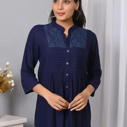 VYMO Embellished Mandarin Collar Cotton Top-22