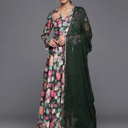 Varanga Green Cotton Floral Print Anarkali Kurta-image-17