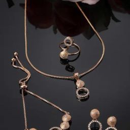 Zeneme Rose Gold Plated AD Sudded Jewellery Set-48