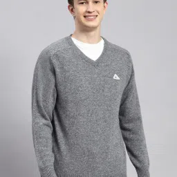 Monte Carlo Grey Wool Blend Regular Fit Solid Pullover image 1