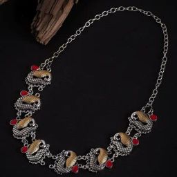 Panash Oxidized Silver Peacock Shaped Necklace-image-97