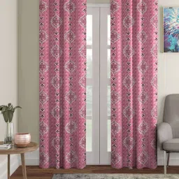 Romee Pink Jaquard Ethnic Curtains and Sheers image 1