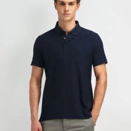 Arrow Navy Cotton Regular Fit Self Pattern Polo T-Shirt-picture-8