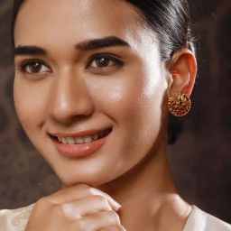 Aatmana 24CT Gold-Plated Ruby Stone AD Studded Peacock Shaped Temple Stud Earrings-20