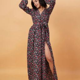 Kotty Black & Red Floral Print Maxi Dress-image-94