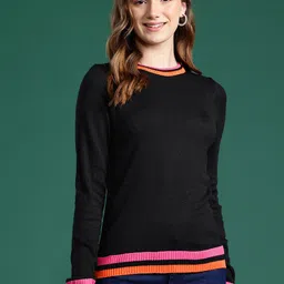 DressBerry Acrylic Contrast Neck Pullover-image-39