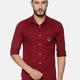 SHOWOFF Maroon Cotton Slim Fit Solid Shirt-image-57