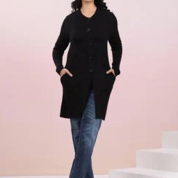 Janasya Black Relaxed Fit Solid Cardigan-image-39