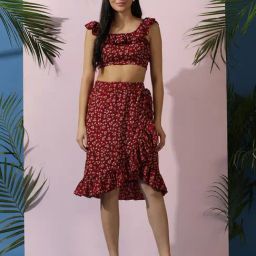 Kotty Maroon Floral Print Co-Ord Set-picture-13