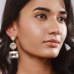 Aatmana Gold Plated Contemporary White Stone Studded Drop Earrings-7