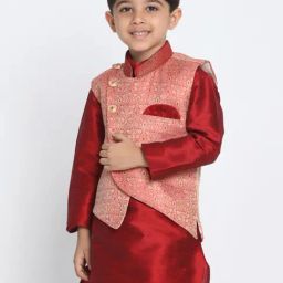 VASTRAMAY Boys Pink Embroidery CoatsJackets-image-37