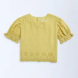 Utsa Kids by Westside Yellow Schiffli Design Cotton Ethnic Top-picture-35