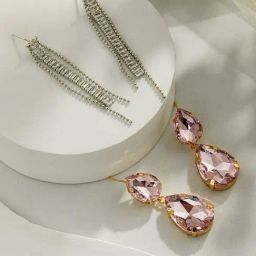Aatmana Set Of 2 Gold Plated Pink Stone Studded Silver Dangler Style Drop Earrings-26