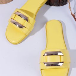 Kook N Keech Women Yellow Solid Synthetic Open Toe Flats-picture-34