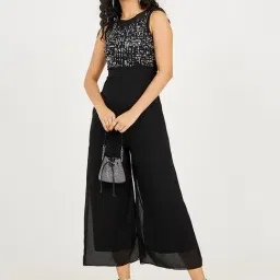 Miss Chase Black Georgette Solid Sleeveless Jumpsuit-picture-37