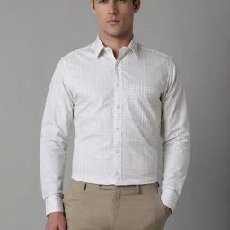 Louis Philippe White Cotton Slim Fit Checks Shirt-picture-40