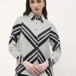 Madame Black & White Regular Fit Printed Shirt-image-59