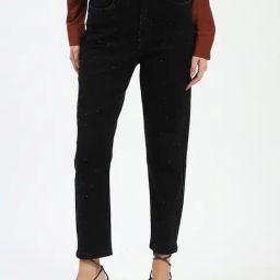 MADAME Black Cotton Embellished Mid Rise Jeans-picture-8