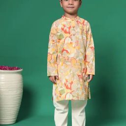 READIPRINT FASHIONS Kids Yellow & White Printed Full Sleeves Kurta with Pyjamas-image-23