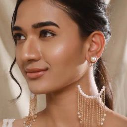 Aatmana Gold-Plated Pearl Studded Contemporary Chain Tassel Drop Earrings-21