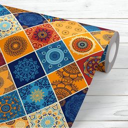 ArtzFolio Blue & Orange-Color Printed Peel & Stick Wallpaper-15