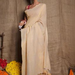 Unnati Silks Cream Cotton Woven Saree With Unstitched Blouse-image-11