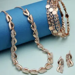 Zeneme Rose Gold Plated AD Studded Jewellery Set-image-98