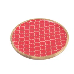 VarEesha Red Wood Round Serving Plate - Set of 1 image 3