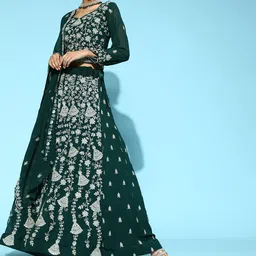 Chhabra 555 Green Embroidered Made To Measure Lehenga & Blouse with Dupatta-image-78