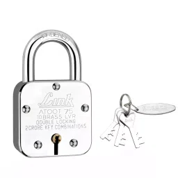 Link Atoot 75 mm Steel Body Polished Finish with 3 Keys Each Padlock (Pack of 2 Pcs) image 1