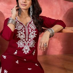Sangria Women Embroidered Straight Kurta-50