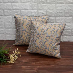RoyalDeco Grey & Gold-Toned Set of 2 Ethnic Motifs Square Cushion Covers-22
